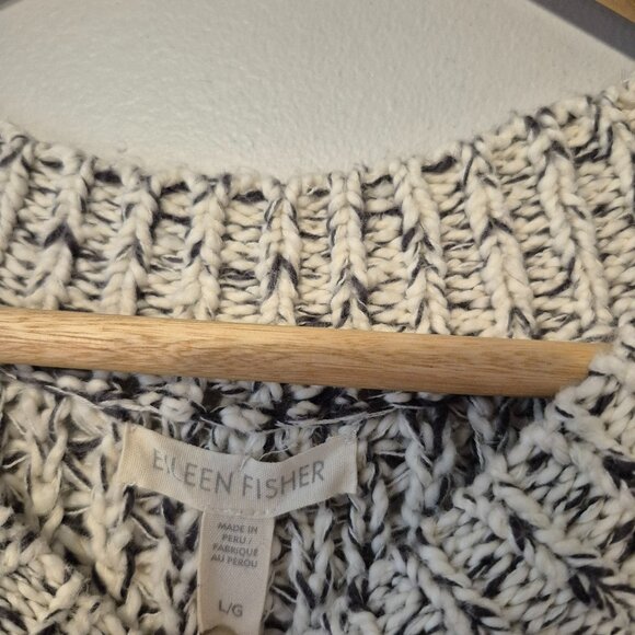 Eileen Fisher Marle Cream and Charcoal Grey/Black Chunky Knit Sweater Size Large - Picture 3 of 5